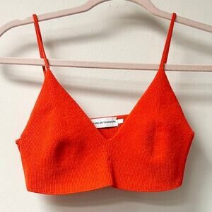 Scanlan Theodore Sleeveless V-Neck Crepe Knit Bralette Crop Top Orange Women's S